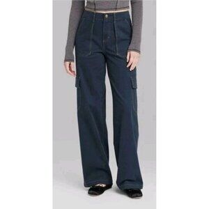 Wild Fable Cargo Pants Stretch Elastic Waist Pockets Navy Blue Size XS
